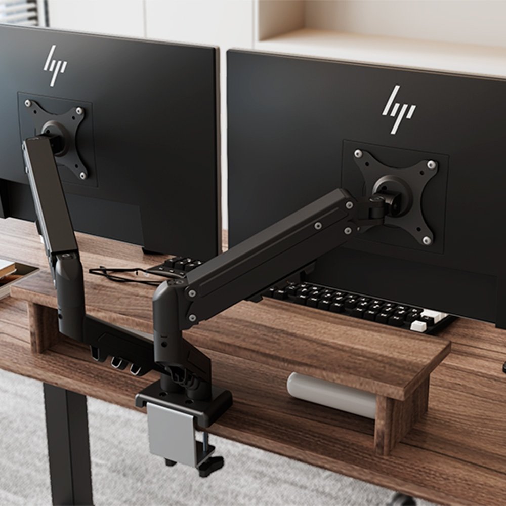Imagem 6 de 10 do produto Suporte de Mesa Articulado para 2 Monitores de 17" a 32" FlexiSpot F5D, Ajustes com Pistão a Gás, VESA, Preto - F5DB