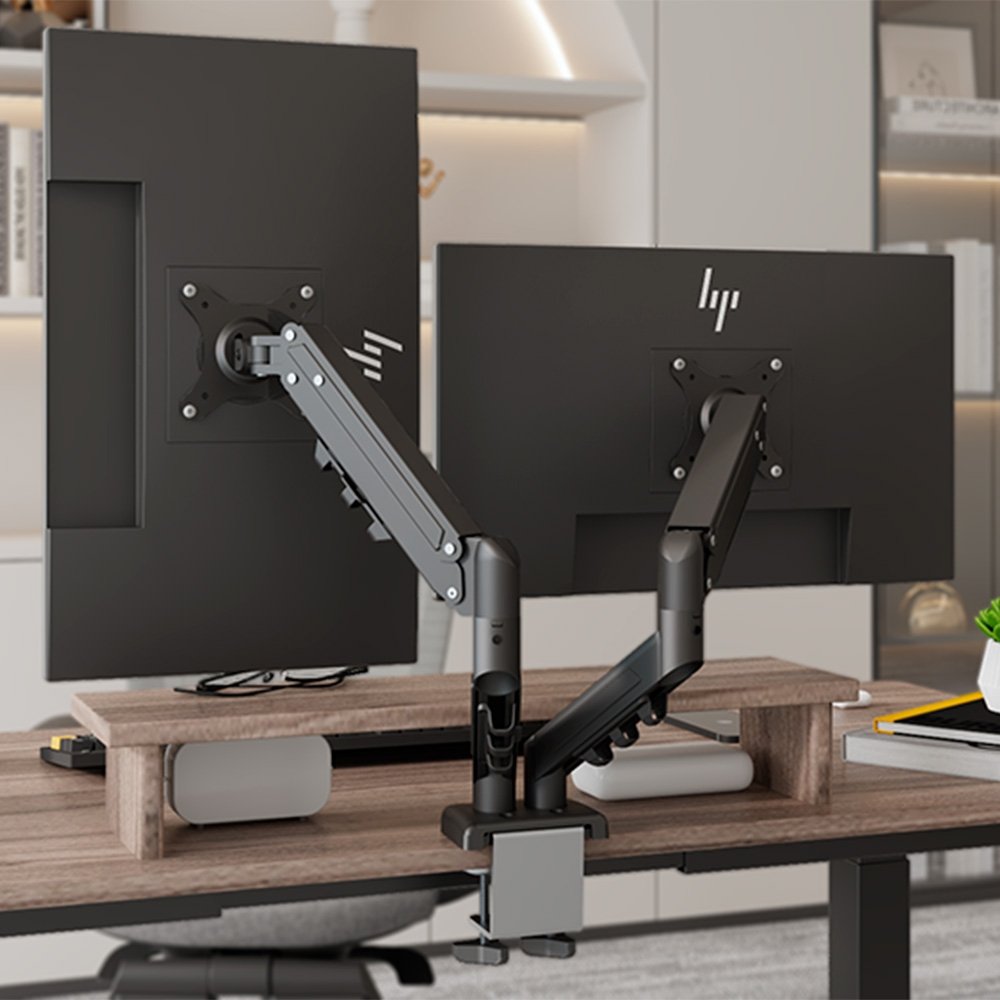 Imagem 8 de 10 do produto Suporte de Mesa Articulado para 2 Monitores de 17" a 32" FlexiSpot F5D, Ajustes com Pistão a Gás, VESA, Preto - F5DB