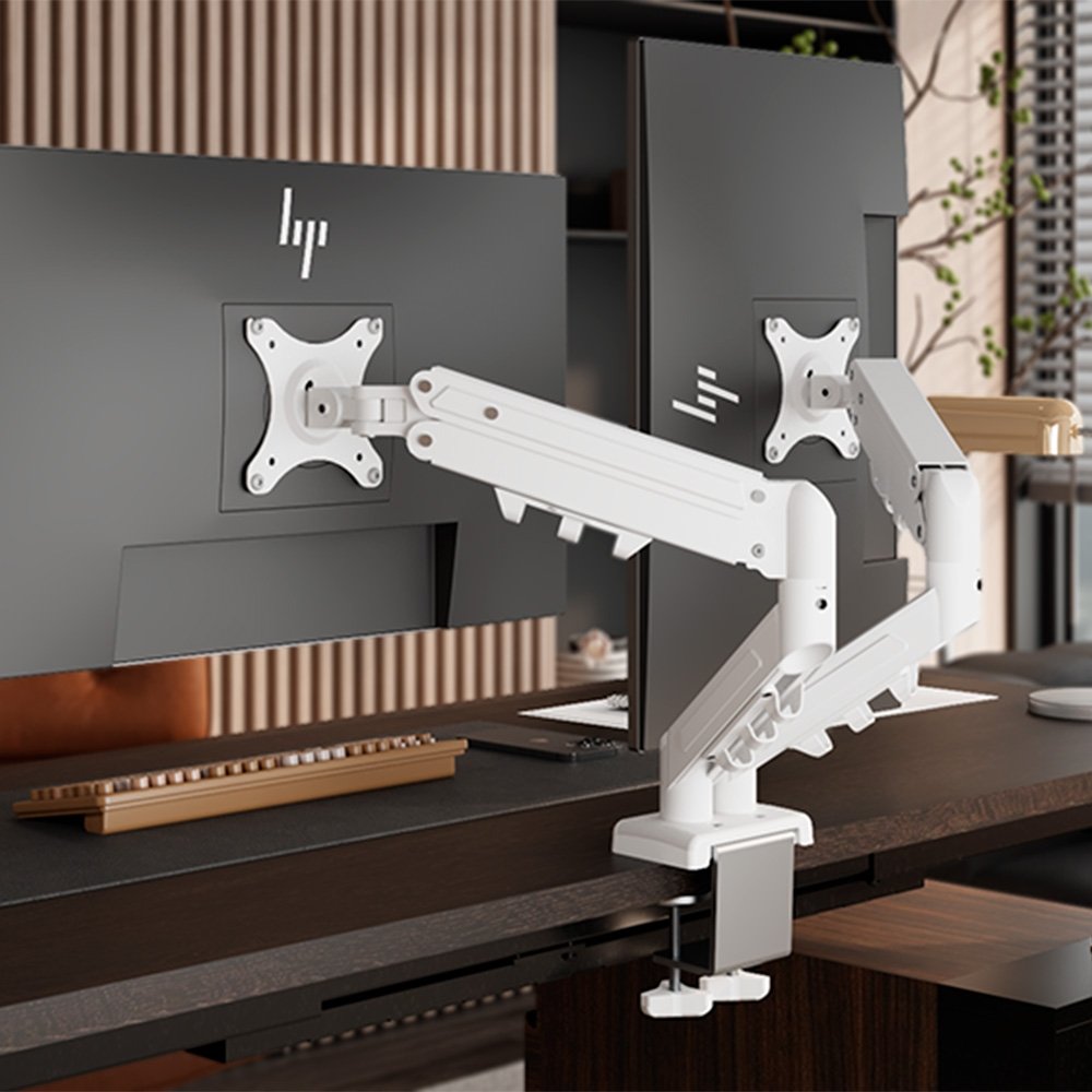 Imagem 7 de 10 do produto Suporte de Mesa Articulado para 2 Monitores de 17" a 32" FlexiSpot F5D, Ajustes com Pistão a Gás, VESA, Branco - F5DW