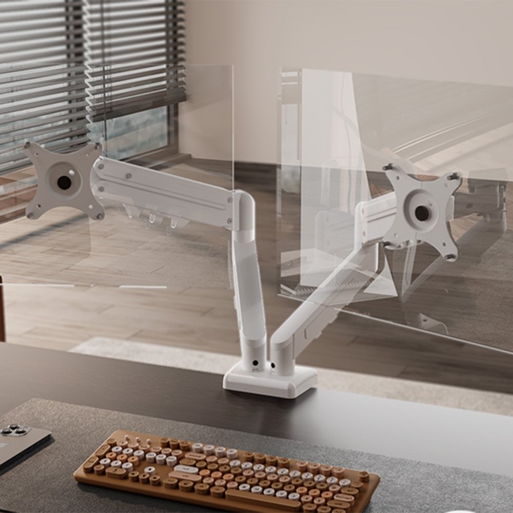 Imagem 8 de 10 do produto Suporte de Mesa Articulado para 2 Monitores de 17" a 32" FlexiSpot F5D, Ajustes com Pistão a Gás, VESA, Branco - F5DW