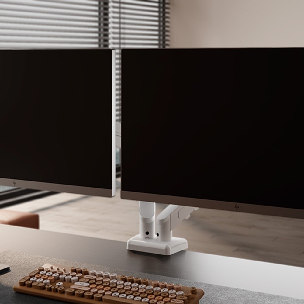 Imagem 9 de 10 do produto Suporte de Mesa Articulado para 2 Monitores de 17" a 32" FlexiSpot F5D, Ajustes com Pistão a Gás, VESA, Branco - F5DW
