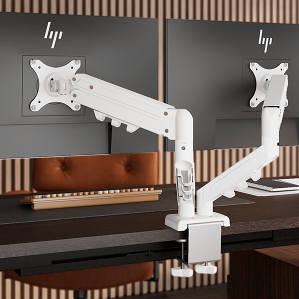 Imagem 10 de 10 do produto Suporte de Mesa Articulado para 2 Monitores de 17" a 32" FlexiSpot F5D, Ajustes com Pistão a Gás, VESA, Branco - F5DW
