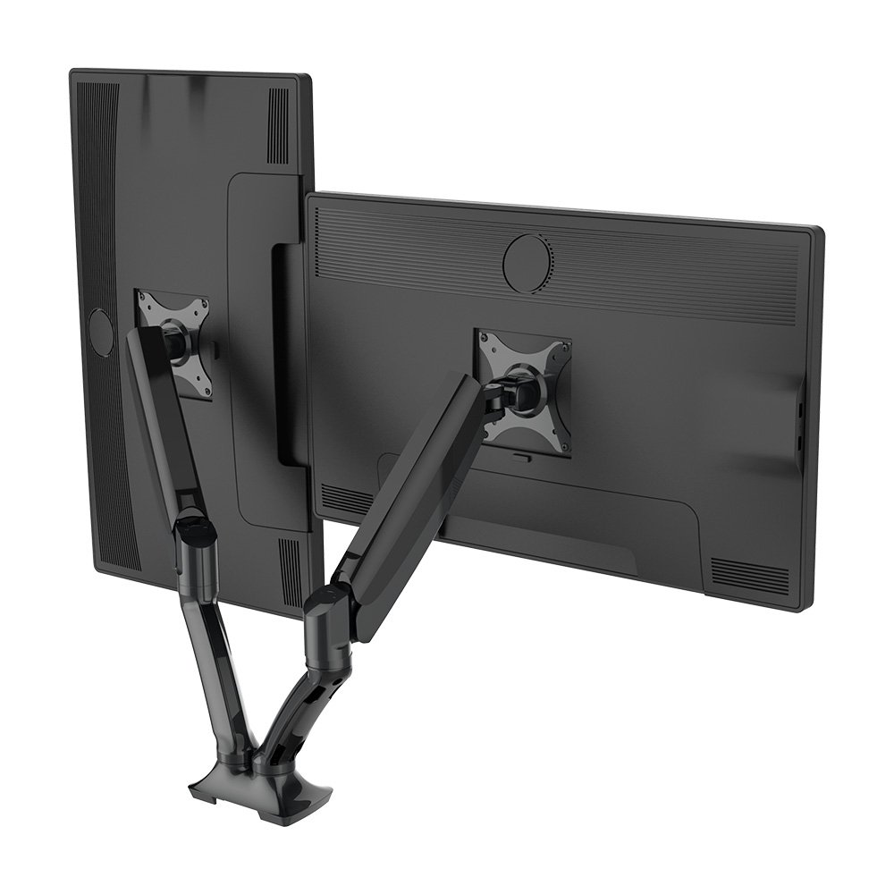 Imagem 5 de 13 do produto Suporte de Mesa Articulado para 2 Monitores de 10"" a 27"" FlexiSpot F7D, Ajustes com Pistão a Gás, VESA, Preto - F7DB
