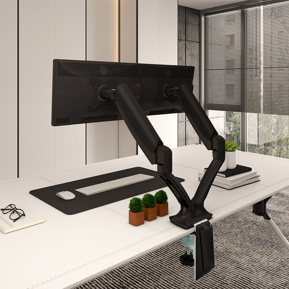 Imagem 11 de 13 do produto Suporte de Mesa Articulado para 2 Monitores de 10"" a 27"" FlexiSpot F7D, Ajustes com Pistão a Gás, VESA, Preto - F7DB