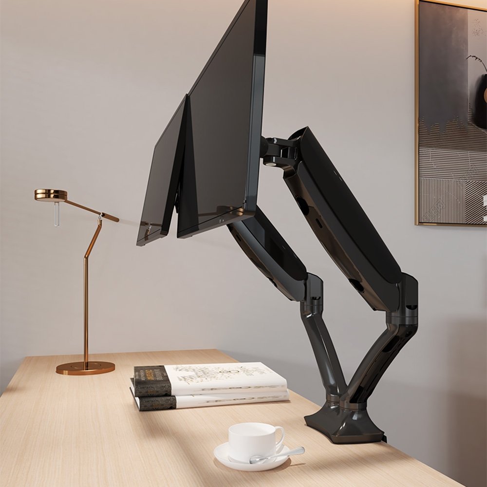 Imagem 13 de 13 do produto Suporte de Mesa Articulado para 2 Monitores de 10"" a 27"" FlexiSpot F7D, Ajustes com Pistão a Gás, VESA, Preto - F7DB