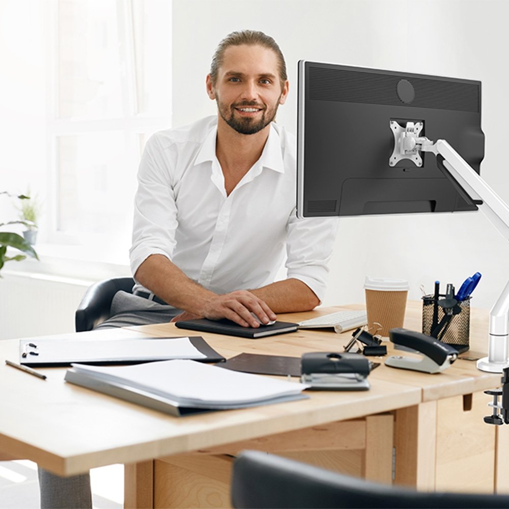 Imagem 21 de 24 do produto Suporte de Mesa Articulado para Monitor de 17" a 36" FlexiSpot MA8, Ajustes com Pistão a Gás, VESA, Branco - MA8W