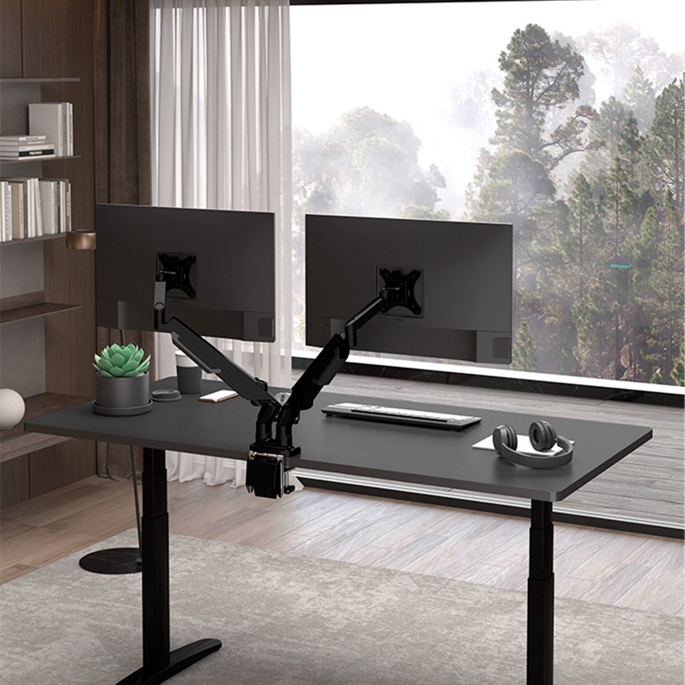 Imagem 9 de 9 do produto Suporte de Mesa Articulado para 2 Monitores de 17" a 32" FlexiSpot MA8D2, Ajustes com Pistão a Gás, VESA, Preto - MA8D2B