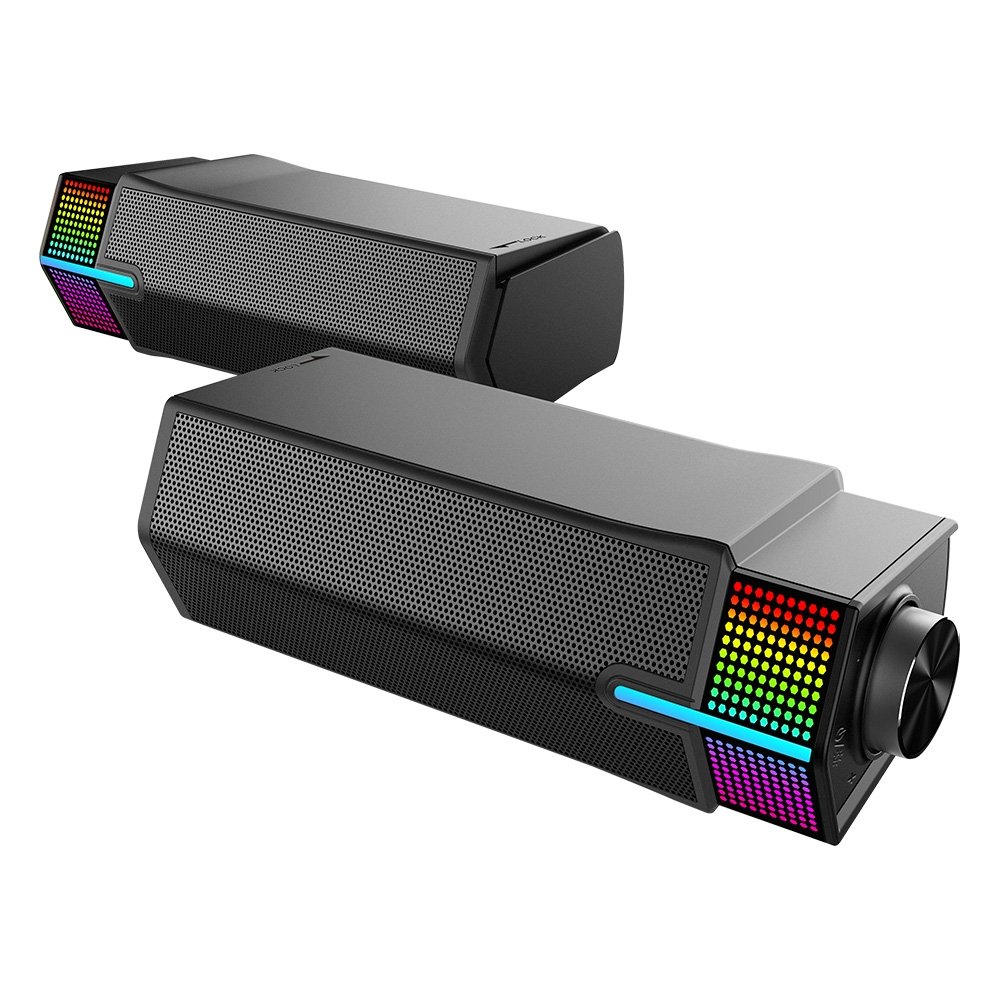 Caixa de Som Gamer ( Balão.info) Laser S2, RGB Rainbow, Bluetooth e P2 3.5mm, 5Wx2, Preto - RM-SPL-02-RGB - foto 5