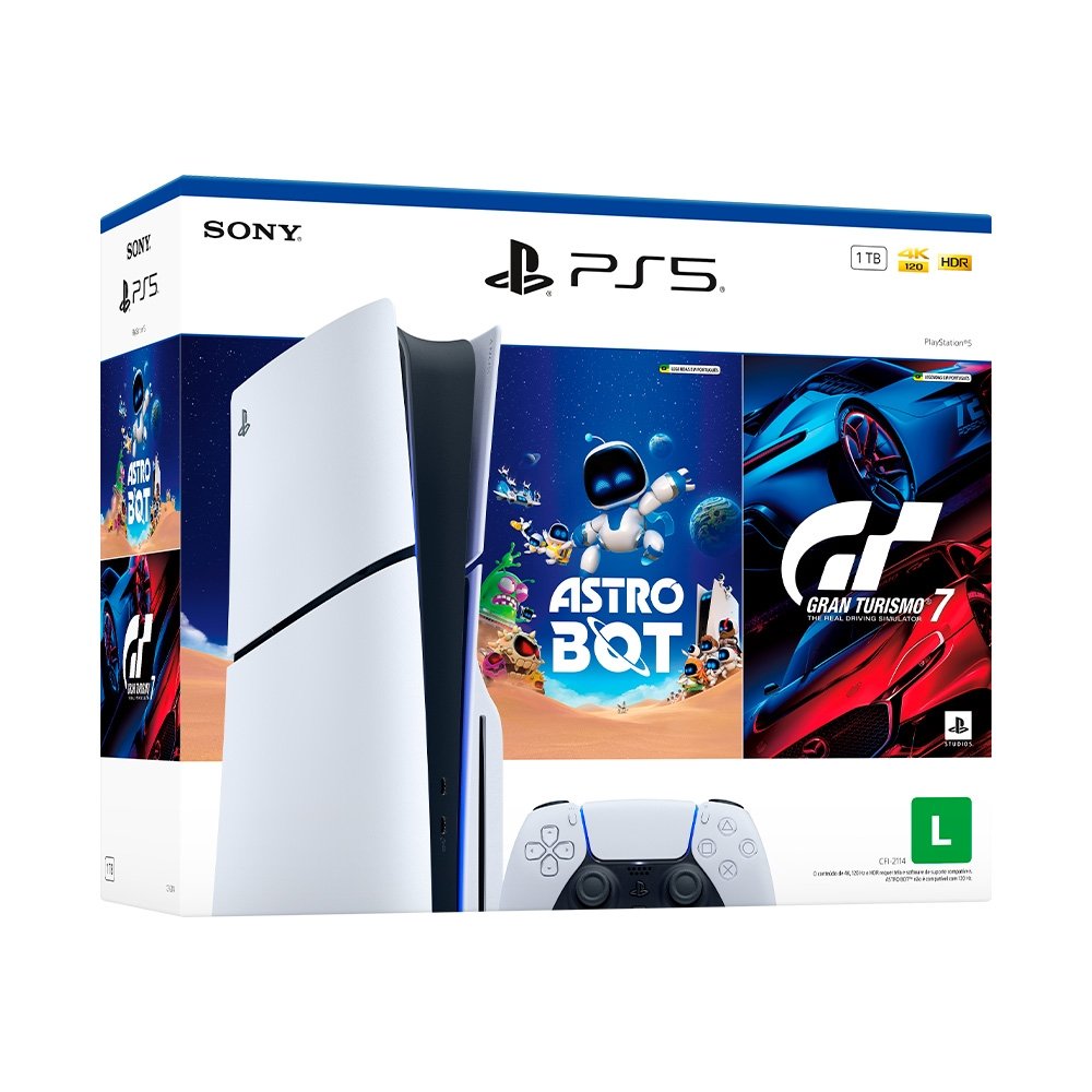 Console Sony PlayStation 5, Com Leitor de Discos, SSD 1TB, Controle Sem Fio DualSense + 2 Jogos - 1000050613 Console Sony PlayStation 5, Com Leitor de Discos, SSD 1TB, Controle Sem Fio DualSense + 2 Jogos - 1000050613