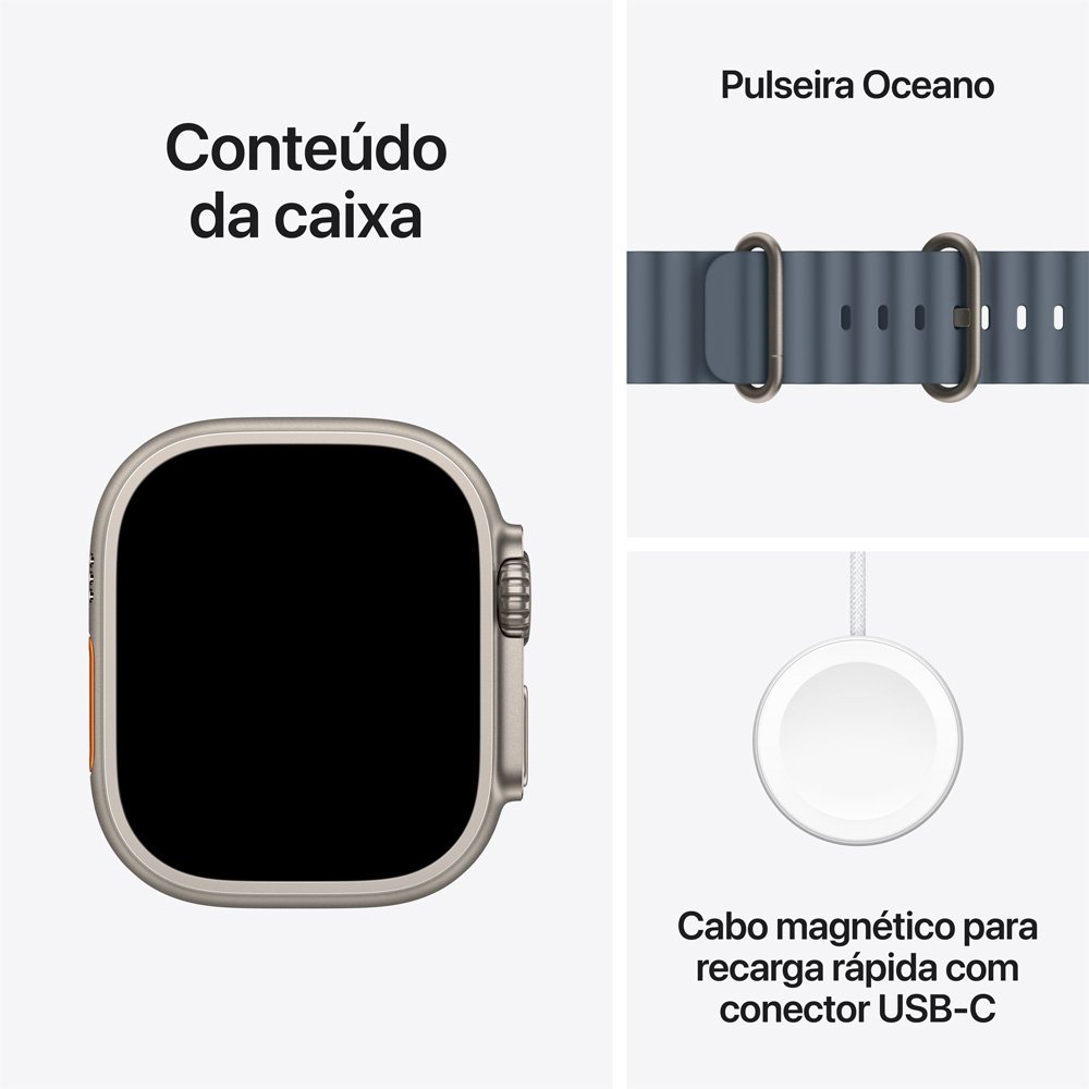 Apple Watch Ultra 3 GPS + Cellular, Caixa Natural de Titânio de 49 mm, Pulseira Oceano Azul-âncora - MEWH4BE/A - view 7
