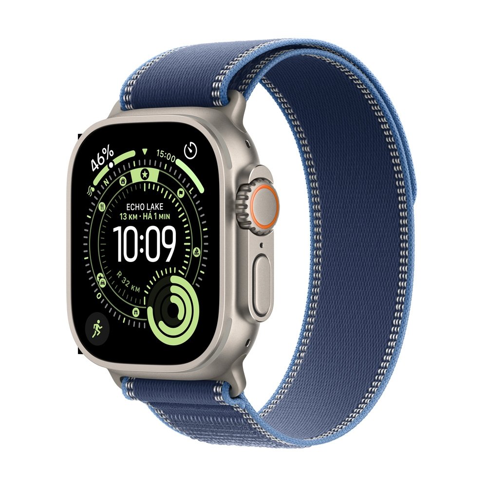 Apple Watch Ultra 3 GPS + Cellular, Caixa Natural de Titânio de 49 mm, Pulseira loop Trail Azul/Azul-Brilhante, M/G - MEWU4BE/A Apple Watch Ultra 3 GPS + Cellular, Caixa Natural de Titânio de 49 mm, Pulseira loop Trail Azul/Azul-Brilhante, M/G - MEWU4BE/A