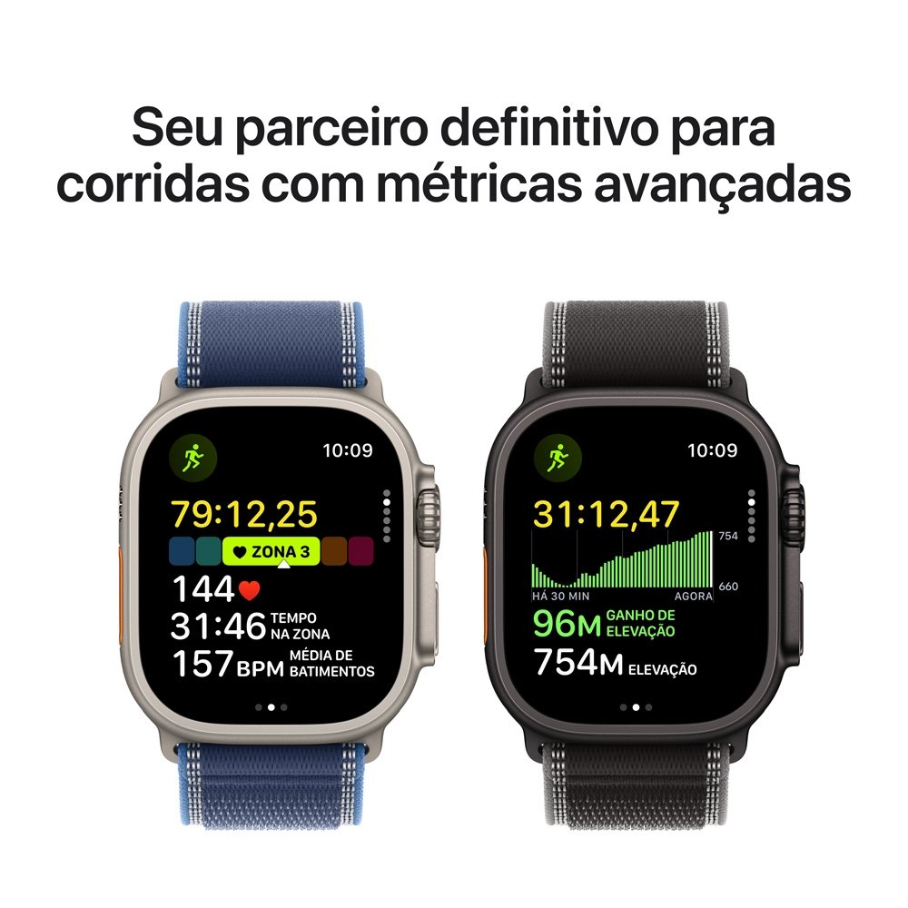 Apple Watch Ultra 3 GPS + Cellular, Caixa Natural de Titânio de 49 mm, Pulseira loop Trail Azul/Azul-Brilhante, M/G - MEWU4BE/A Apple Watch Ultra 3 GPS + Cellular, Caixa Natural de Titânio de 49 mm, Pulseira loop Trail Azul/Azul-Brilhante, M/G - MEWU4BE/A