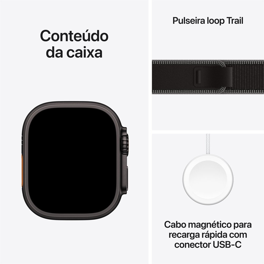 Apple Watch Ultra 3 GPS + Cellular, Caixa Preta de Titânio de 49 mm, Pulseira loop Trail Preta/Carvão, M/G - MF1H4BE/A Apple Watch Ultra 3 GPS + Cellular, Caixa Preta de Titânio de 49 mm, Pulseira loop Trail Preta/Carvão, M/G - MF1H4BE/A