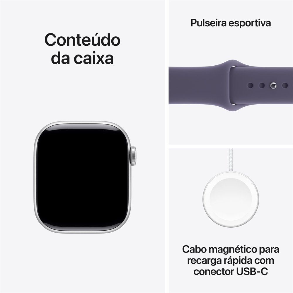 Apple Watch Series 11 GPS, Caixa Prateada de Alumínio de 42 mm, Pulseira Esportiva Roxo-névoa, Tamanho P/M - MEU64AM/A - view 8