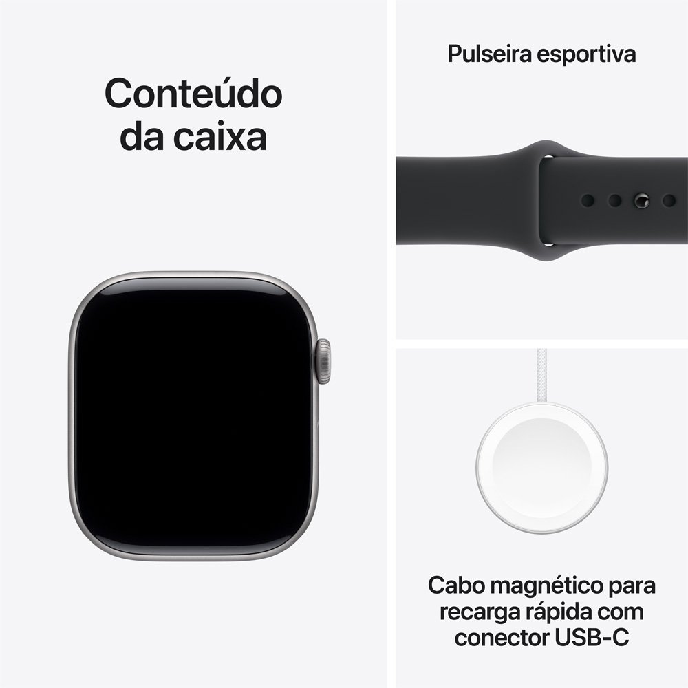 Apple Watch Series 11 GPS, Caixa Cinza-espacial de Alumínio de 46 mm, Pulseira esportiva Preta, Tamanho M/G - MEV44AM/A - view 8