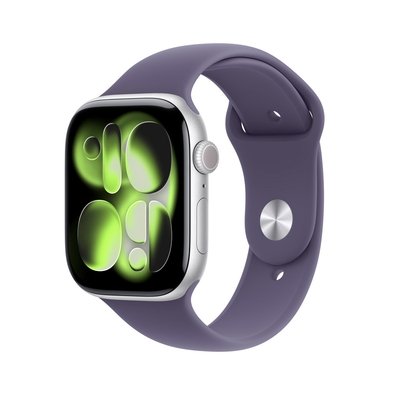 Apple Watch Series 11 GPS, Caixa Prateada de Alumínio de 46 mm, Pulseira esportiva roxo-névoa, Tamanho M/G - MEVA4AM/A