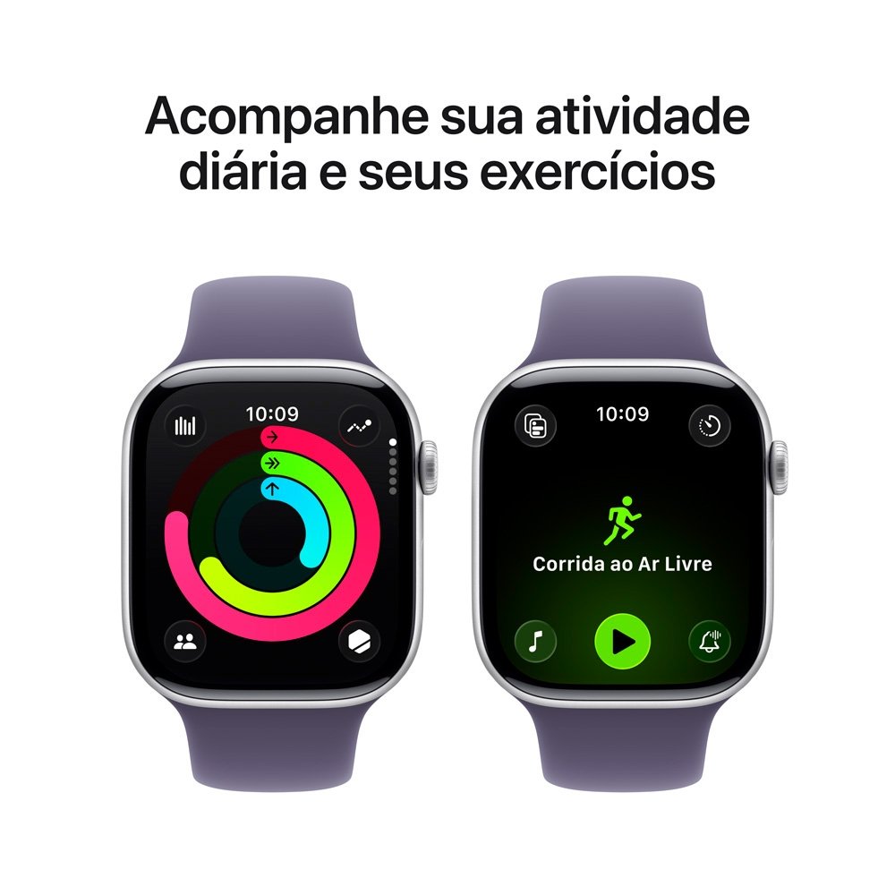 Apple Watch Series 11 GPS, Caixa Prateada de Alumínio de 46 mm, Pulseira esportiva roxo-névoa, Tamanho M/G - MEVA4AM/A - view 4