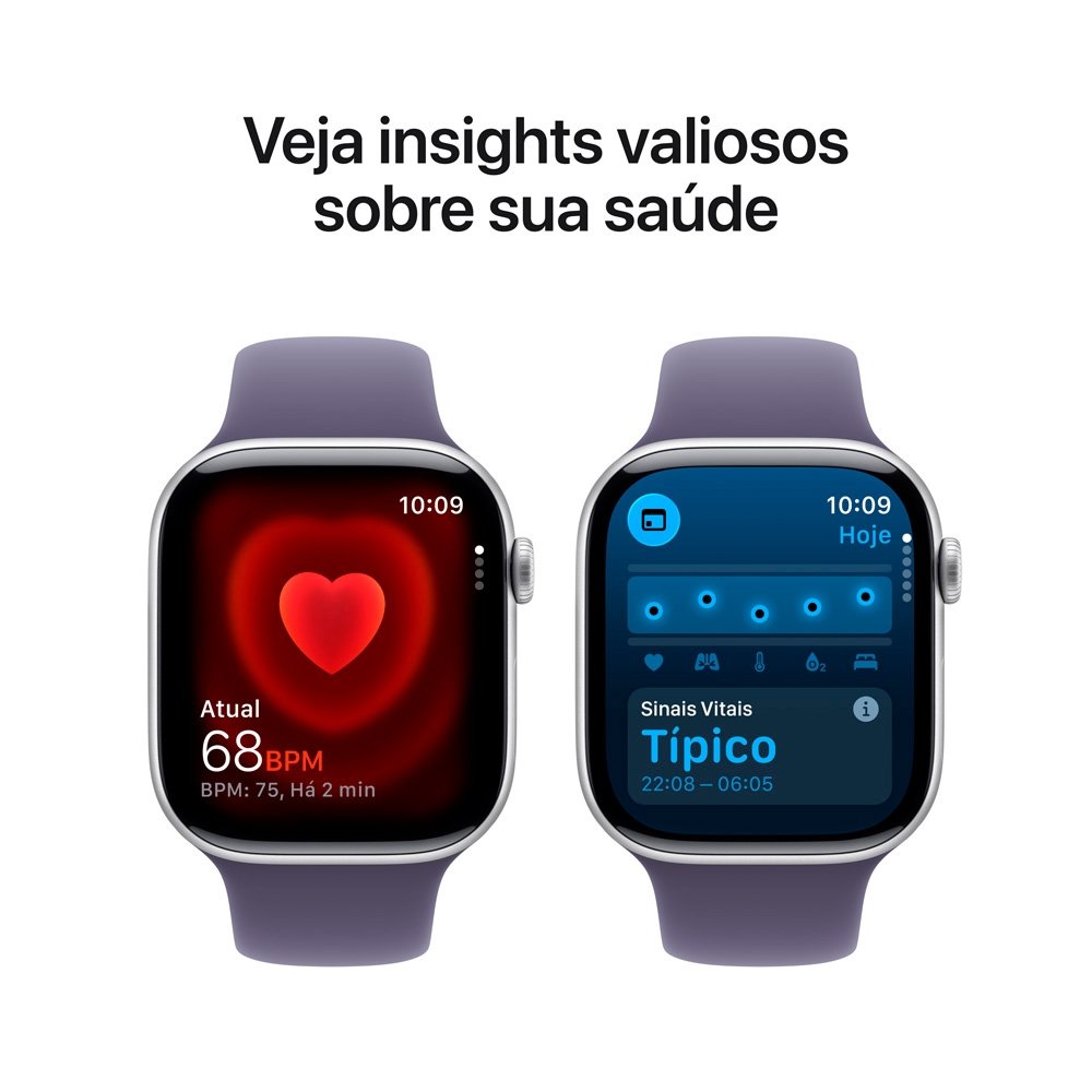 Apple Watch Series 11 GPS, Caixa Prateada de Alumínio de 46 mm, Pulseira esportiva roxo-névoa, Tamanho M/G - MEVA4AM/A - view 5