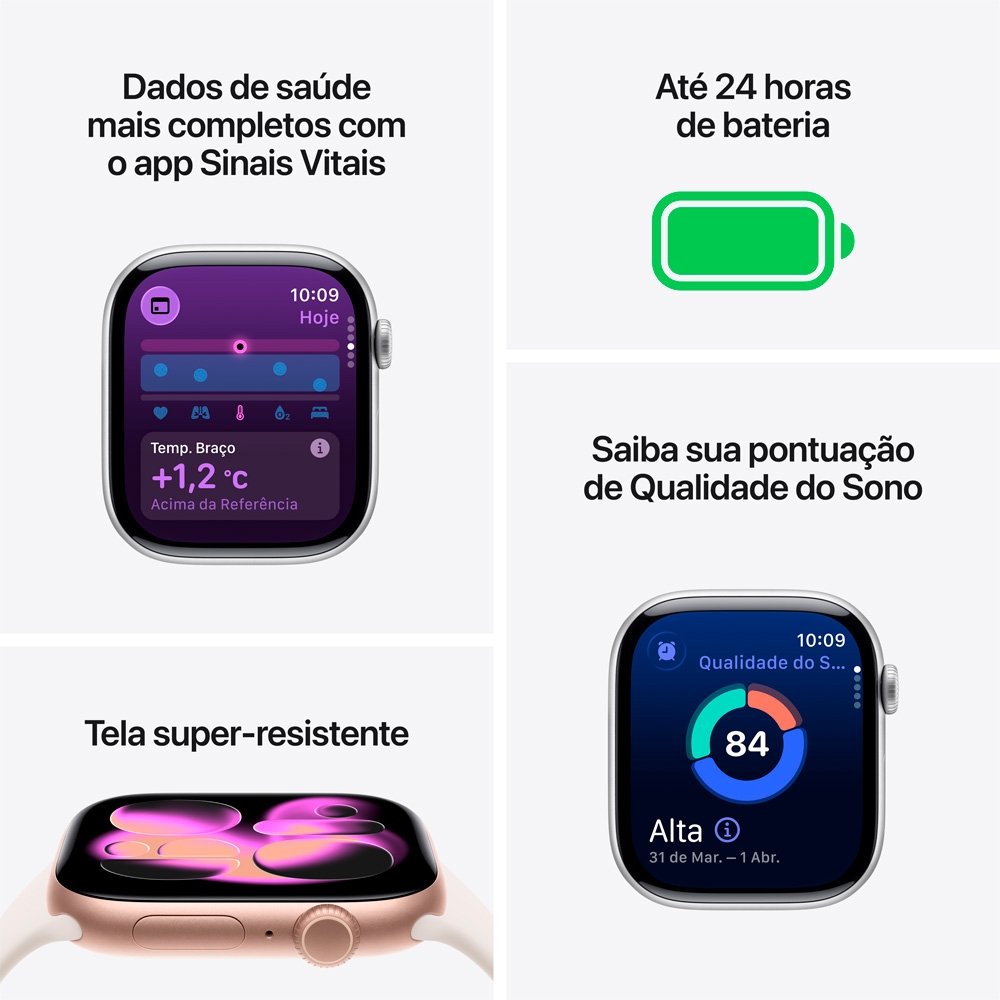 Apple Watch Series 11 GPS, Caixa Prateada de Alumínio de 46 mm, Pulseira esportiva roxo-névoa, Tamanho M/G - MEVA4AM/A - view 3