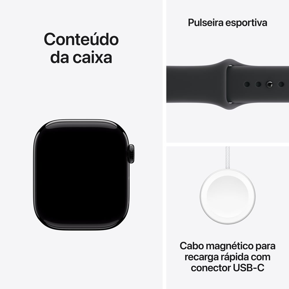 Apple Watch Series 11 GPS, Caixa Preta Brilhante de Alumínio de 42 mm, Pulseira Esportiva Preta, Tamanho P/M - MEQT4AM/A - view 8