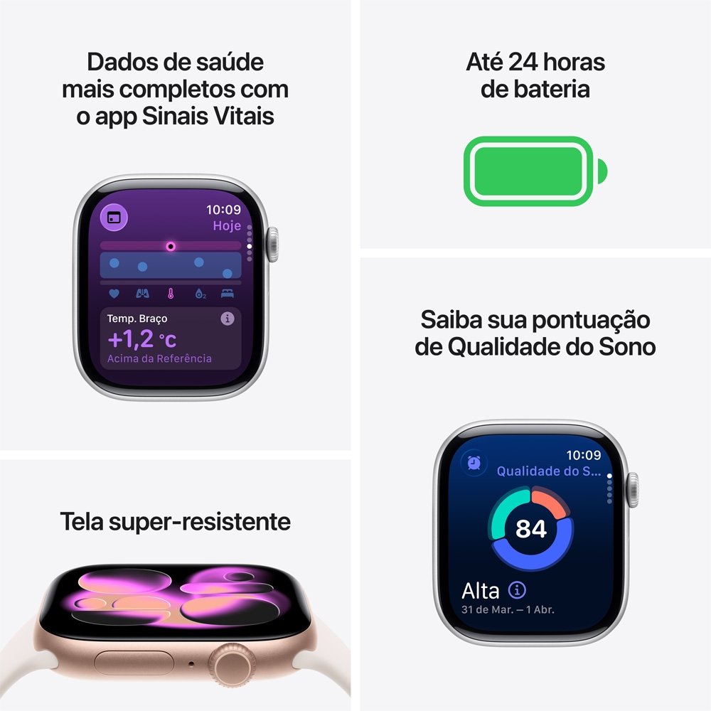 Apple Watch Series 11 GPS + Cellular, Caixa Cinza-espacial de Alumínio de 42 mm, Pulseira esportiva Preta, Tamanho P/M - MF8A4AM/A Apple Watch Series 11 GPS + Cellular, Caixa Cinza-espacial de Alumínio de 42 mm, Pulseira esportiva Preta, Tamanho P/M - MF8A4AM/A