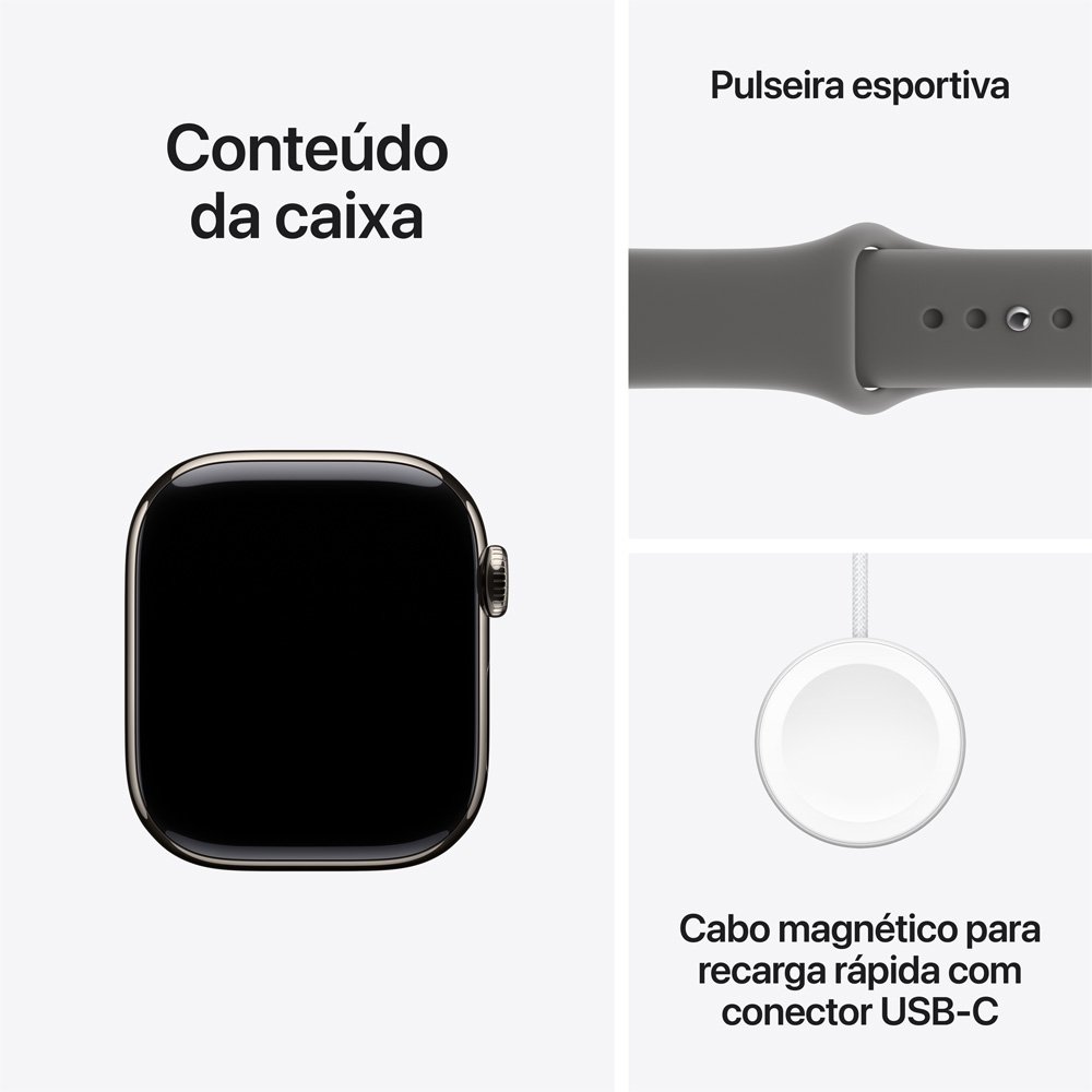 Apple Watch Series 11 GPS + Cellular, Caixa Natural de Titânio de 42 mm, Pulseira Esportiva Cinza-pedra, Tamanho P/M - MF8M4AM/A - view 8