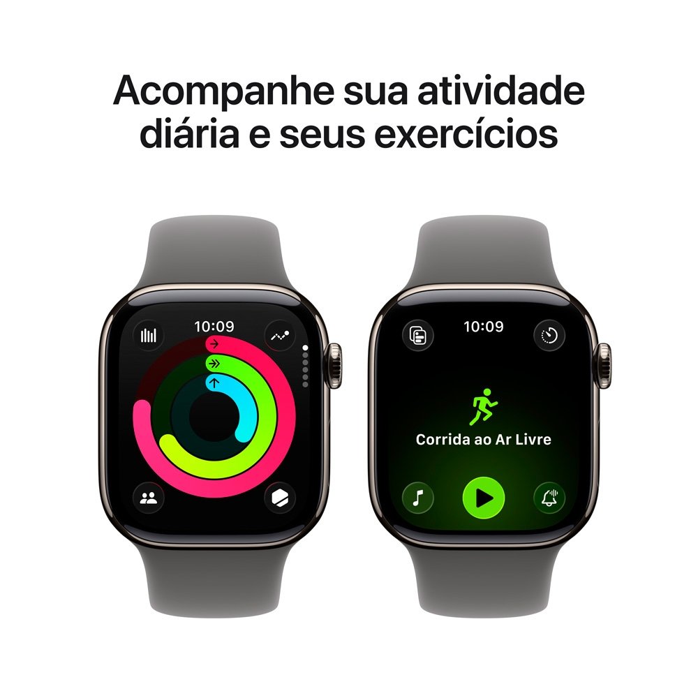 Imagem 4 de 9 do produto Apple Watch Series 11 GPS + Cellular, Caixa Natural de Titânio de 42 mm, Pulseira esportiva Cinza-pedra, Tamanho M/G - MF8N4AM/A
