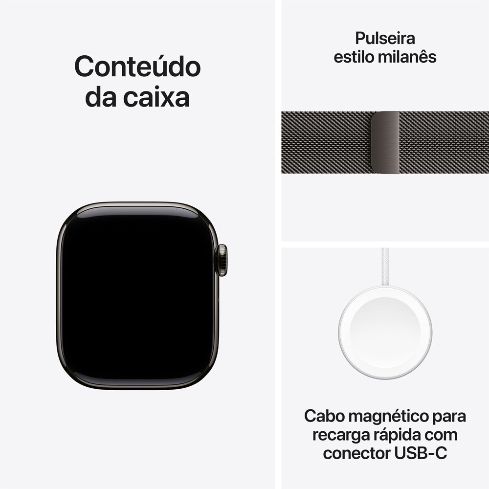 Imagem 8 de 9 do produto Apple Watch Series 11 GPS + Cellular, Caixa Ardósia de Titânio de 42 mm, Pulseira Ardósia Estilo Milanês - MF8U4AM/A