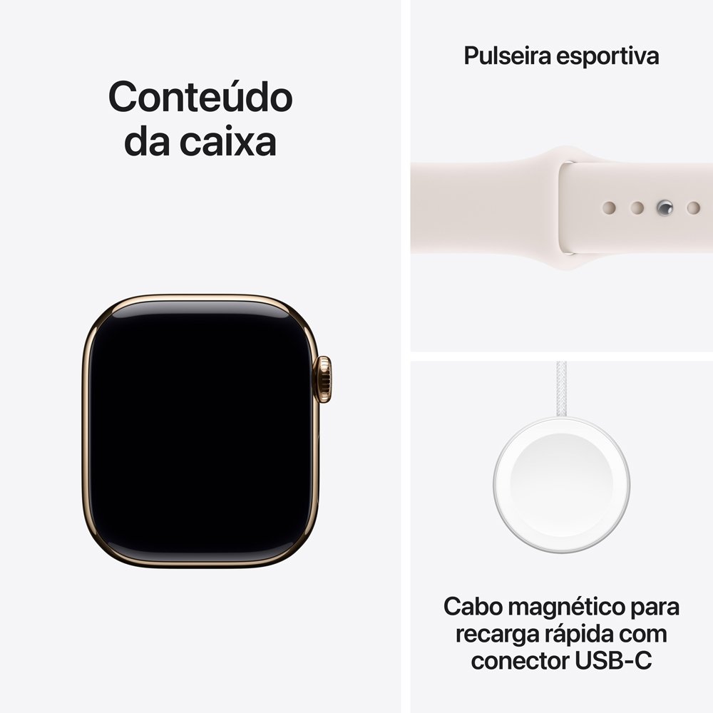 Apple Watch Series 11 GPS + Cellular, Caixa Dourada de Titânio de 42 mm, Pulseira Esportiva Blush-clara, Tamanho P/M - MF8W4AM/A - view 8