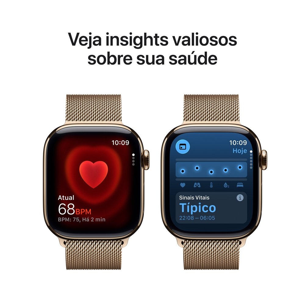 Apple Watch Series 11 GPS + Cellular, Caixa Dourada de Titânio de 42 mm, Pulseira Dourada Estilo Milanês - MF8Y4AM/A Apple Watch Series 11 GPS + Cellular, Caixa Dourada de Titânio de 42 mm, Pulseira Dourada Estilo Milanês - MF8Y4AM/A