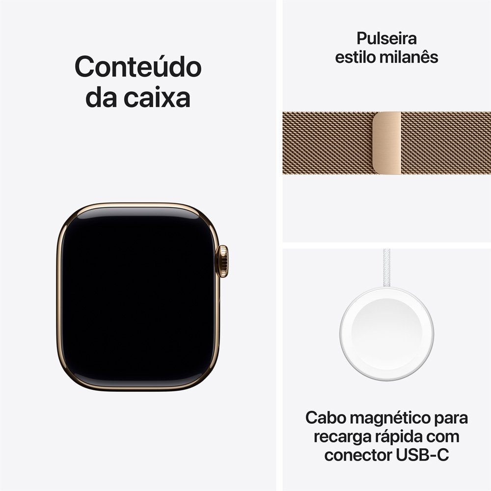 Apple Watch Series 11 GPS + Cellular, Caixa Dourada de Titânio de 42 mm, Pulseira Dourada Estilo Milanês - MF8Y4AM/A - view 8