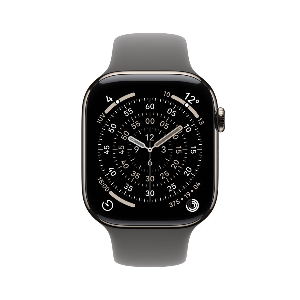 Apple Watch Series 11 GPS + Cellular, Caixa Natural de titânio de 46 mm, Pulseira Esportiva Cinza-Pedra, Tamanho M/G - MFCX4AM/A - view 2