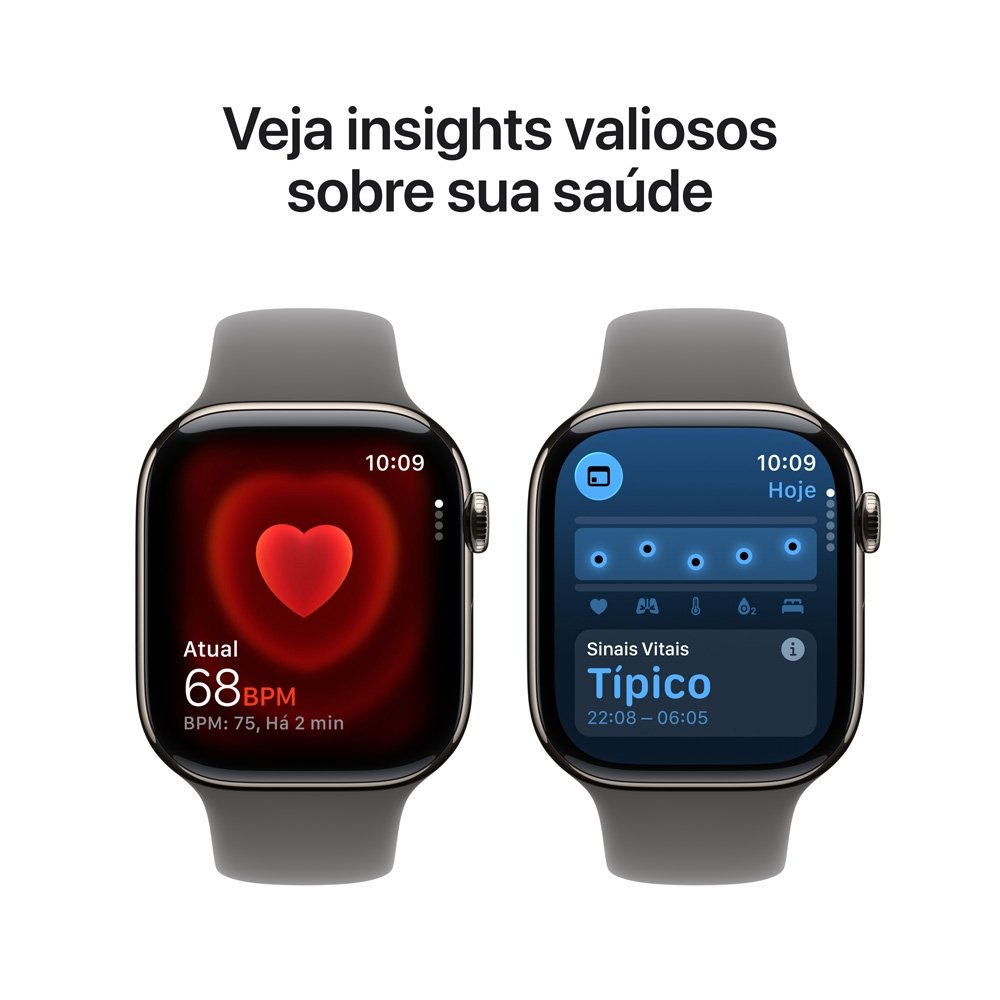Apple Watch Series 11 GPS + Cellular, Caixa Natural de titânio de 46 mm, Pulseira Esportiva Cinza-Pedra, Tamanho M/G - MFCX4AM/A - view 5