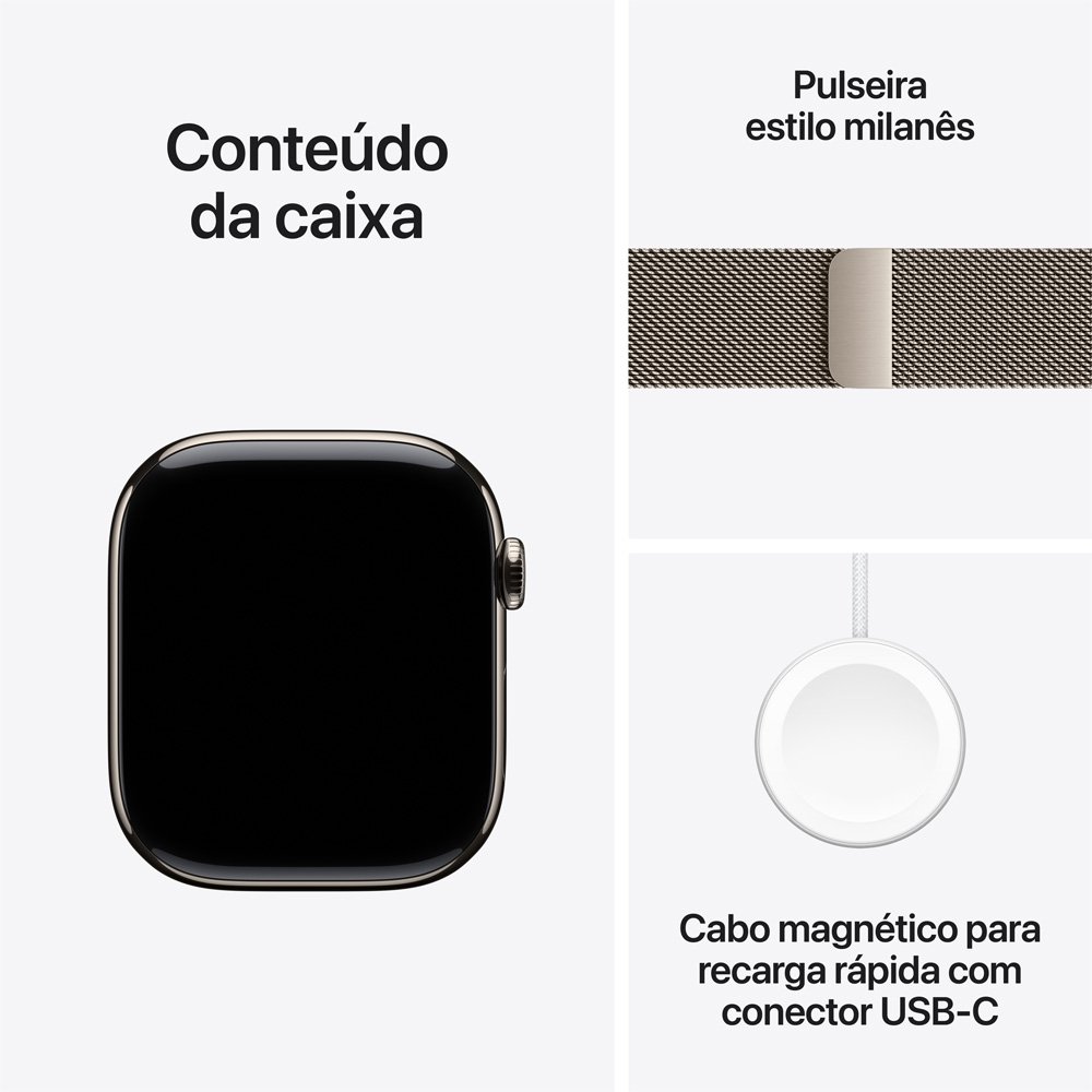 Apple Watch Series 11 GPS + Cellular, Caixa Natural de Titânio de 46 mm, Pulseira Natural Estilo Milanês, Tamanho M/G - MFD04AM/A - view 8