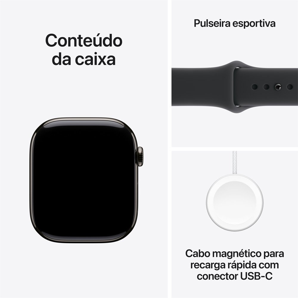 Apple Watch Series 11 GPS + Cellular, Caixa Ardósia de Titânio de 46 mm, Pulseira Esportiva Preta, Tamanho M/G - MFD24AM/A - view 8