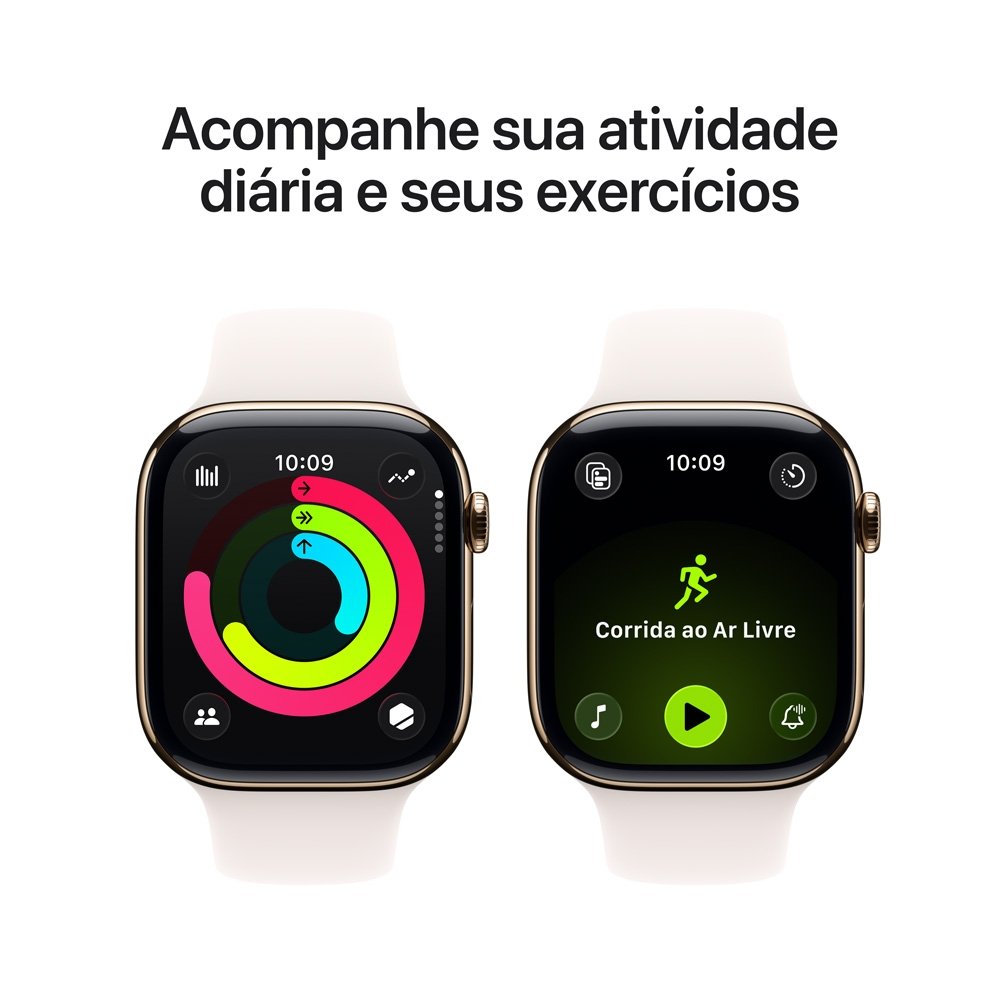 Apple Watch Series 11 GPS + Cellular, Caixa Dourada de Titânio de 46 mm, Pulseira Esportiva Blush-clara, Tamanho M/G - MFD64AM/A - view 4