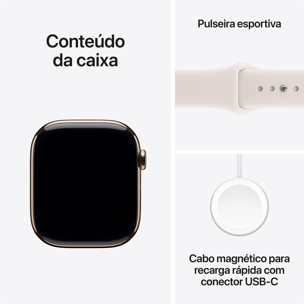 Apple Watch Series 11 GPS + Cellular, Caixa Dourada de Titânio de 46 mm, Pulseira Esportiva Blush-clara, Tamanho M/G - MFD64AM/A - view 8
