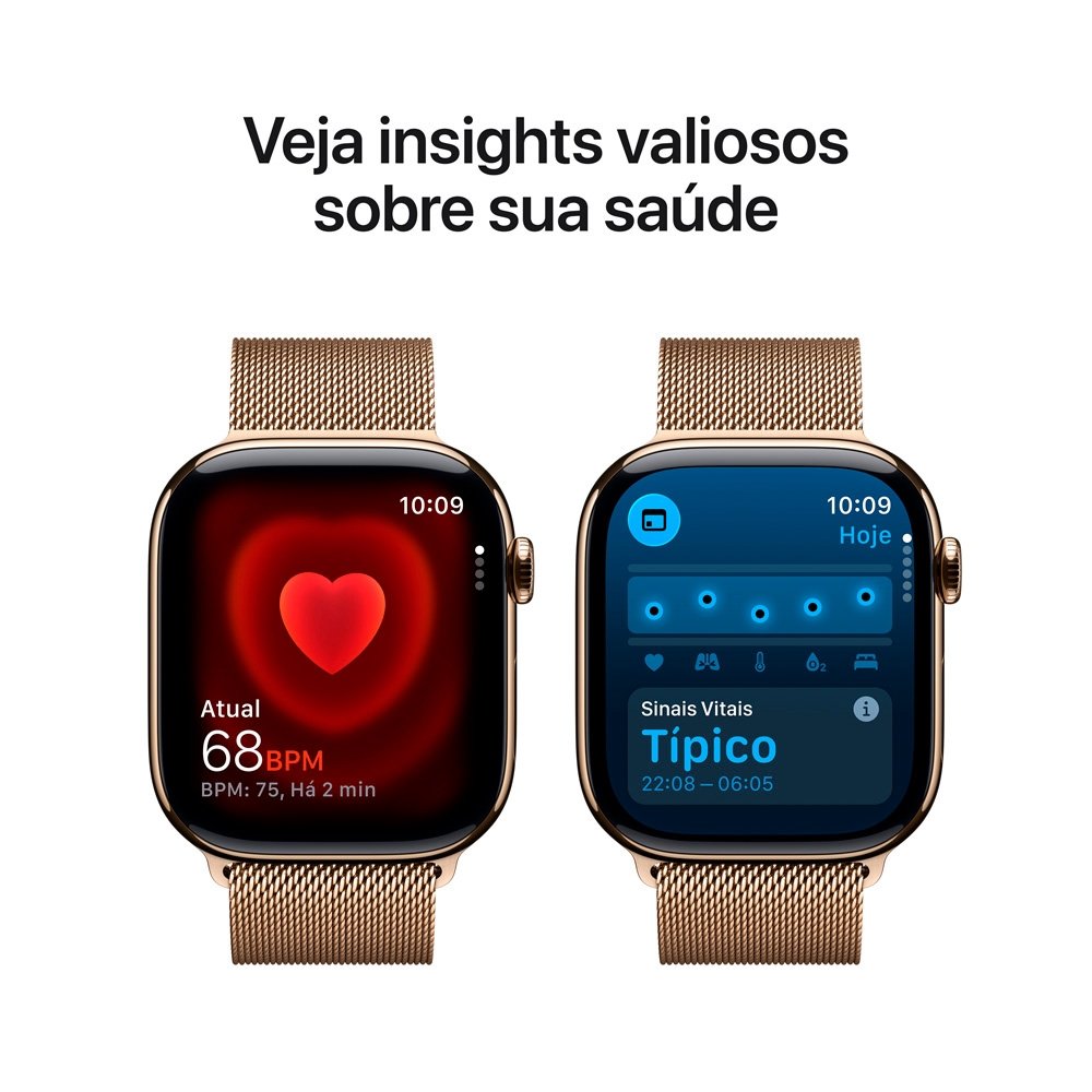 Apple Watch Series 11 GPS + Cellular, Caixa dourada de Titânio de 46 mm, Pulseira dourada estilo milanês, Tamanho M/G - MFD84AM/A - view 4