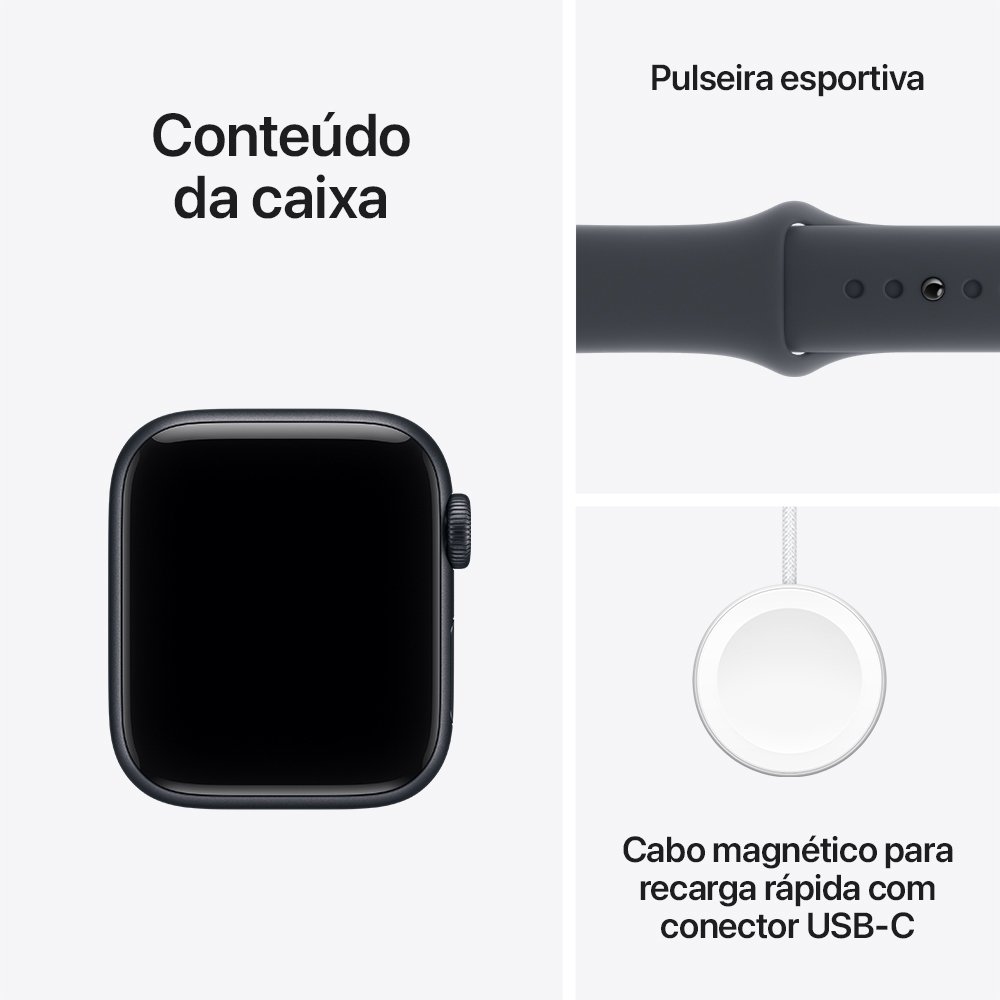 Apple Watch SE 3 GPS, Caixa Meia-noite de Alumínio de 40 mm, Pulseira Esportiva Meia-noite, Tamanho M/G - MEHC4AM/A - view 8