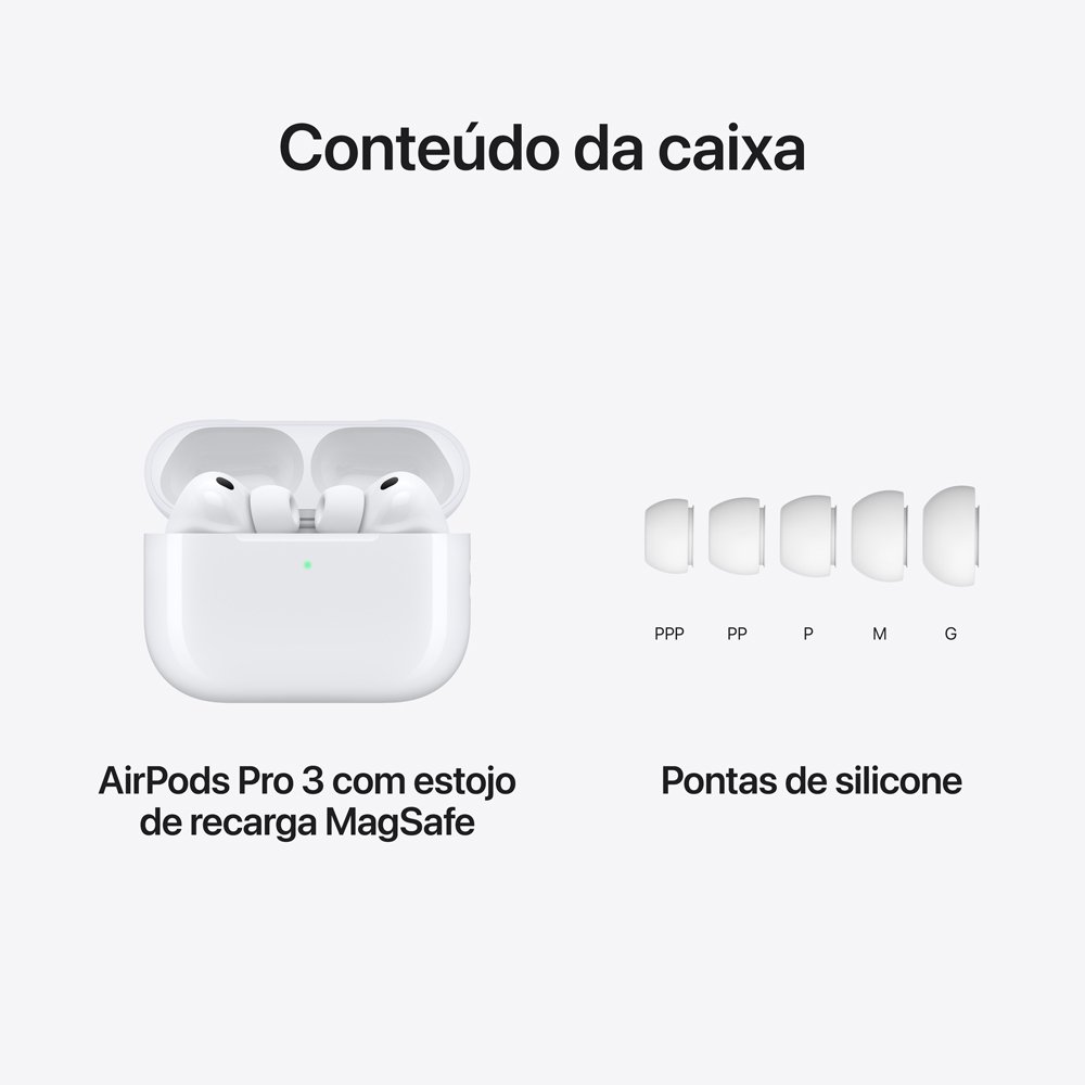 Imagem 10 de 12 do produto AirPods Pro 3 Apple, Chip H2, Estojo de recarga MagSafe USB-C, Branco - MFHP4BZ/A