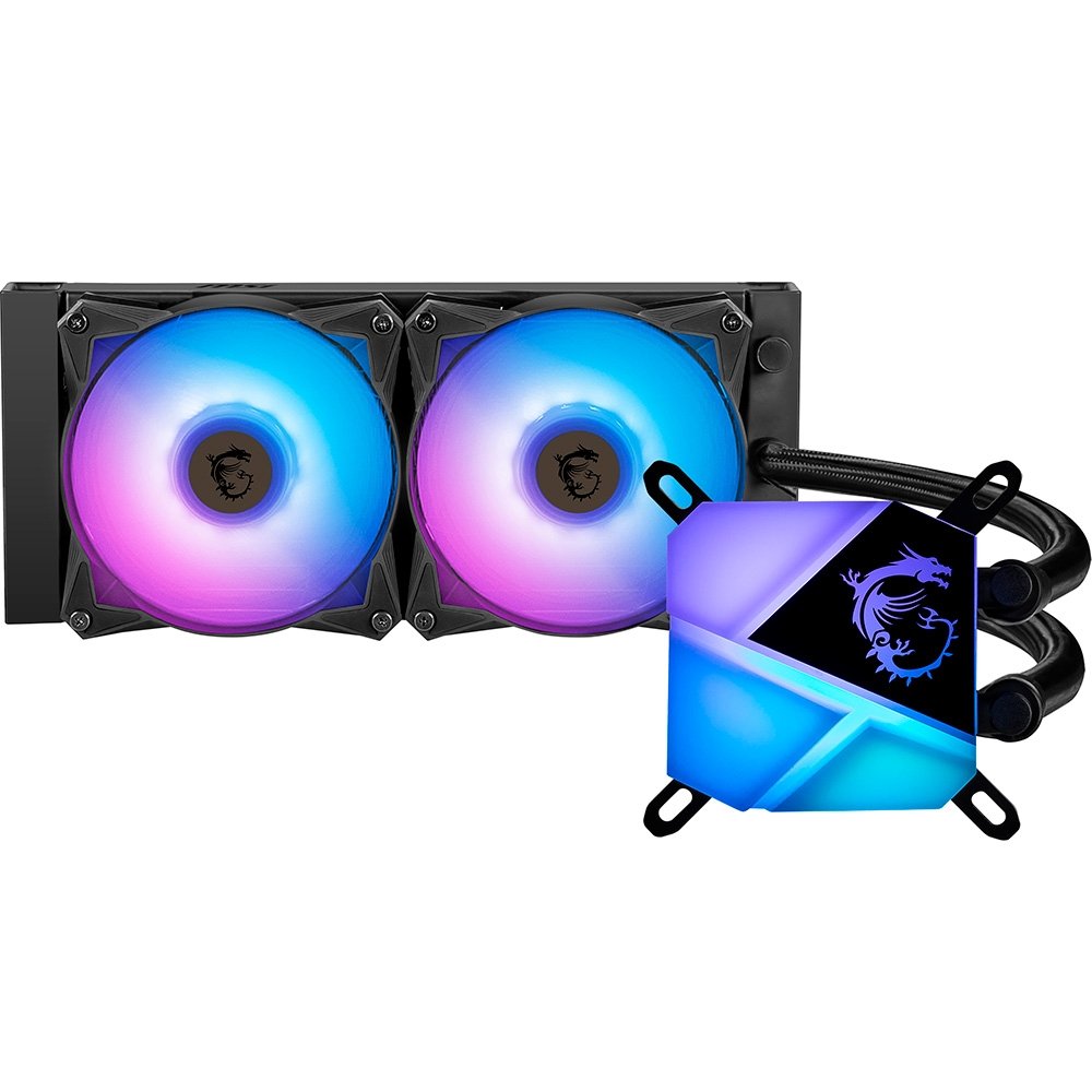 Imagem 2 de 7 do produto Water Cooler MSI MAG Coreliquid C240 , ARGB, 240mm, Intel e AMD, Preto - 306-7ZW2R11-813