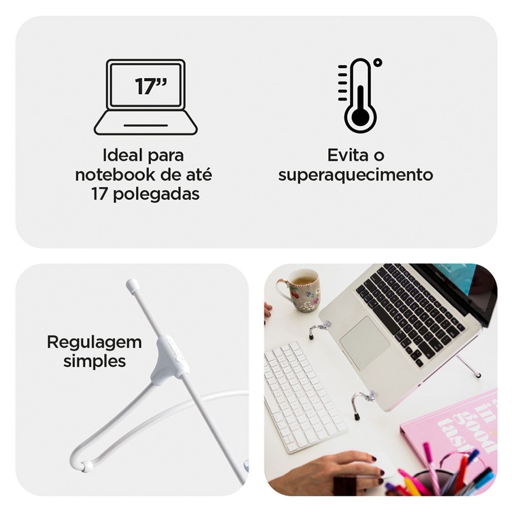 Imagem 4 de 7 do produto Suporte Octoo UpTable p/ Notebook Branco 08162