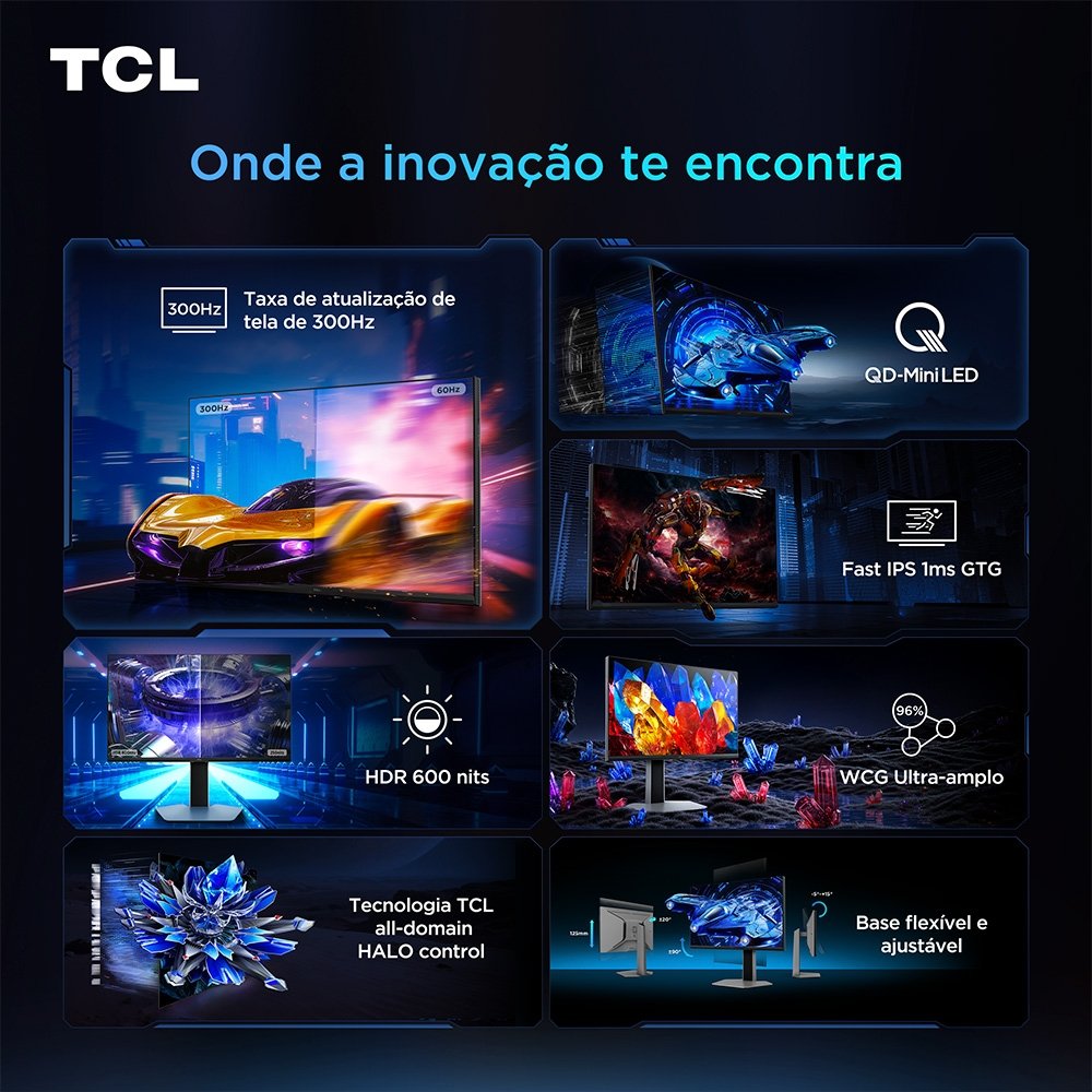 Monitor Gamer TCL Mini LED 25, 300Hz, 1ms, HDR 600, Altura Ajustável - 25G64 - view 5