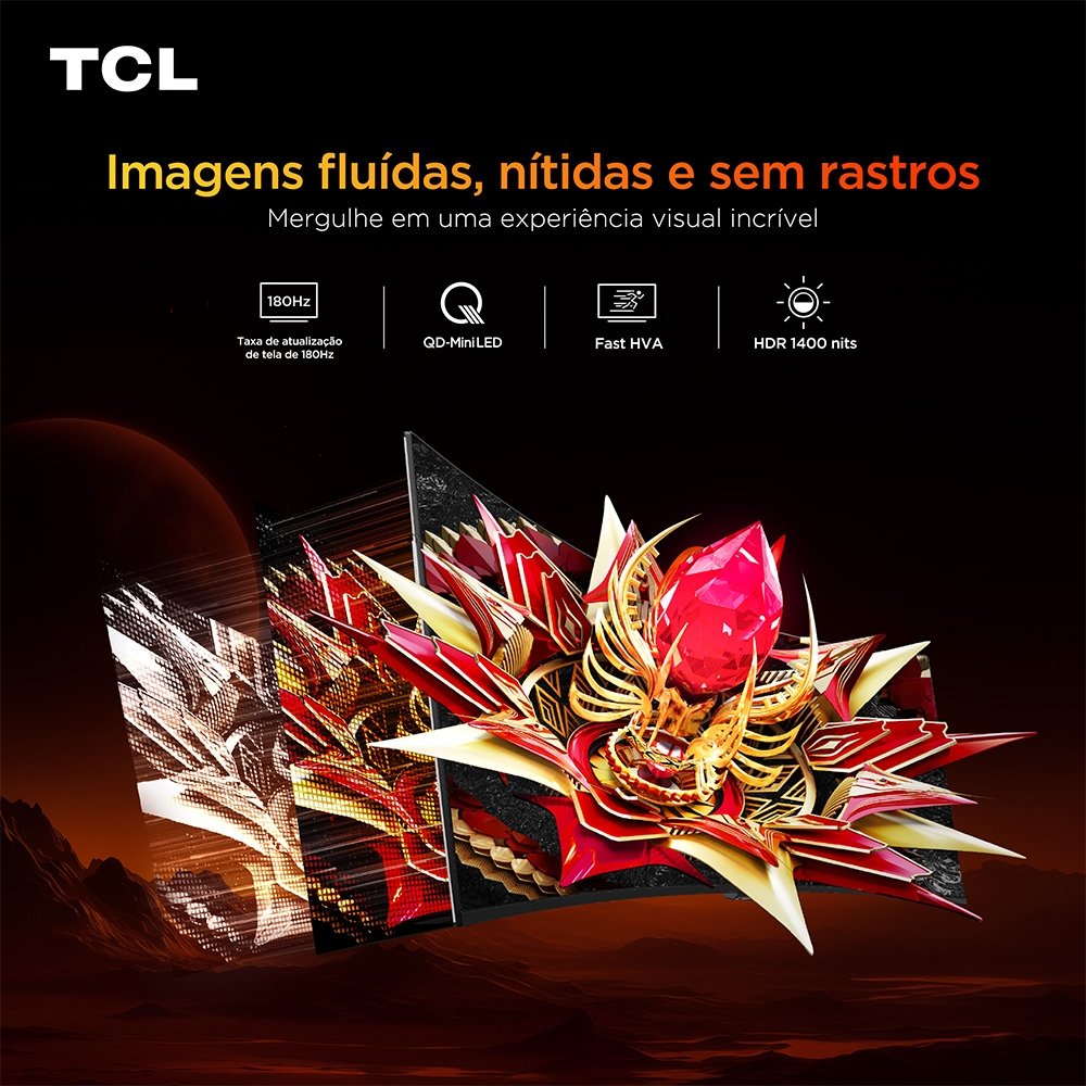Monitor Gamer Curvo TCL QD Mini LED 34, WQHD, Ultrawide, 180Hz, 1ms, HDR 1400, USB-C, FreeSync Premium, Altura Ajustável, Som Integrado - 34R83Q - view 5