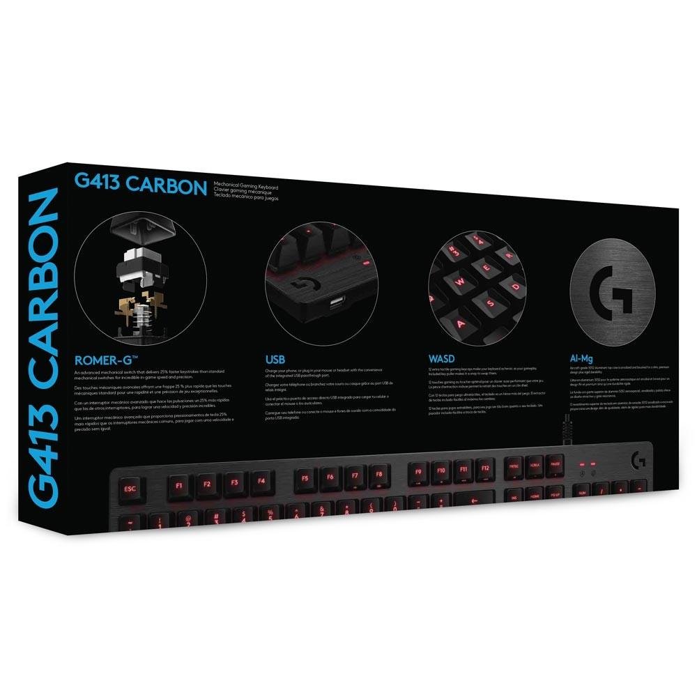 Imagem 10 de 10 do produto Teclado Mecânico Gamer Logitech G413 Carbon, LED Vermelho, Switch Romer-G Tactile, US - 920-008300