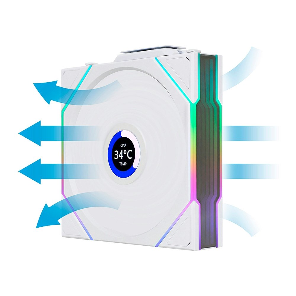 Imagem 6 de 8 do produto Ventoinha Lian Li UNI FAN TL LCD, 120mm, ARGB, Reverse Blade, Branca - 12RTLLCD1W1W