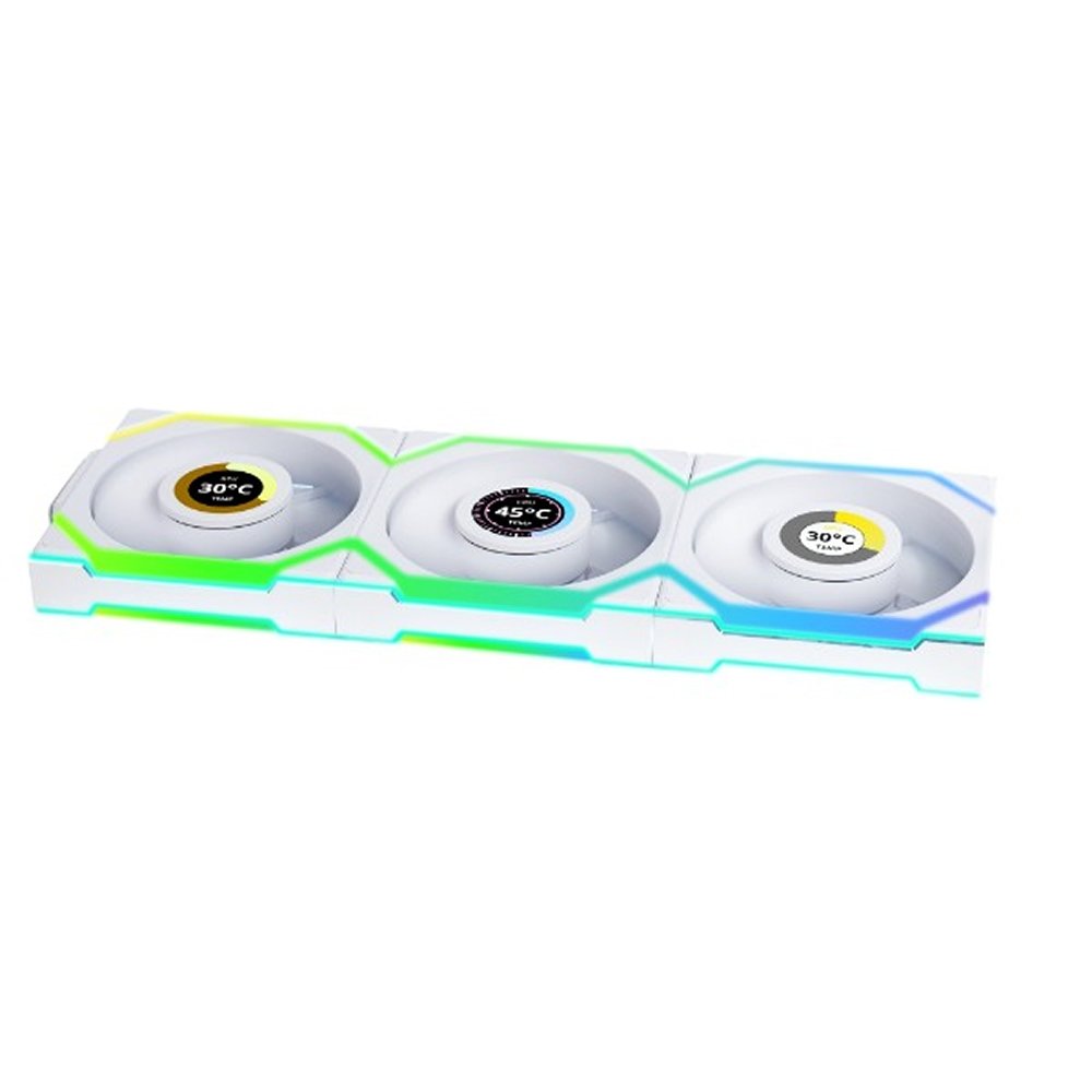 Kit com 3 Ventoinhas Lian Li UNI FAN SL LCD, 120mm, ARGB, Branco - 12SLLCD1W3W