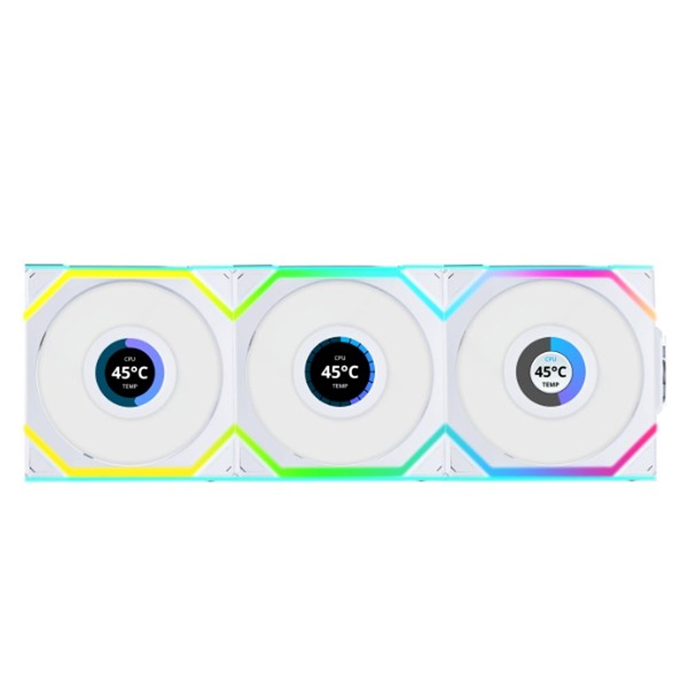 Kit com 3 Ventoinhas Lian Li UNI FAN SL LCD, 120mm, ARGB, Branco - 12SLLCD1W3W