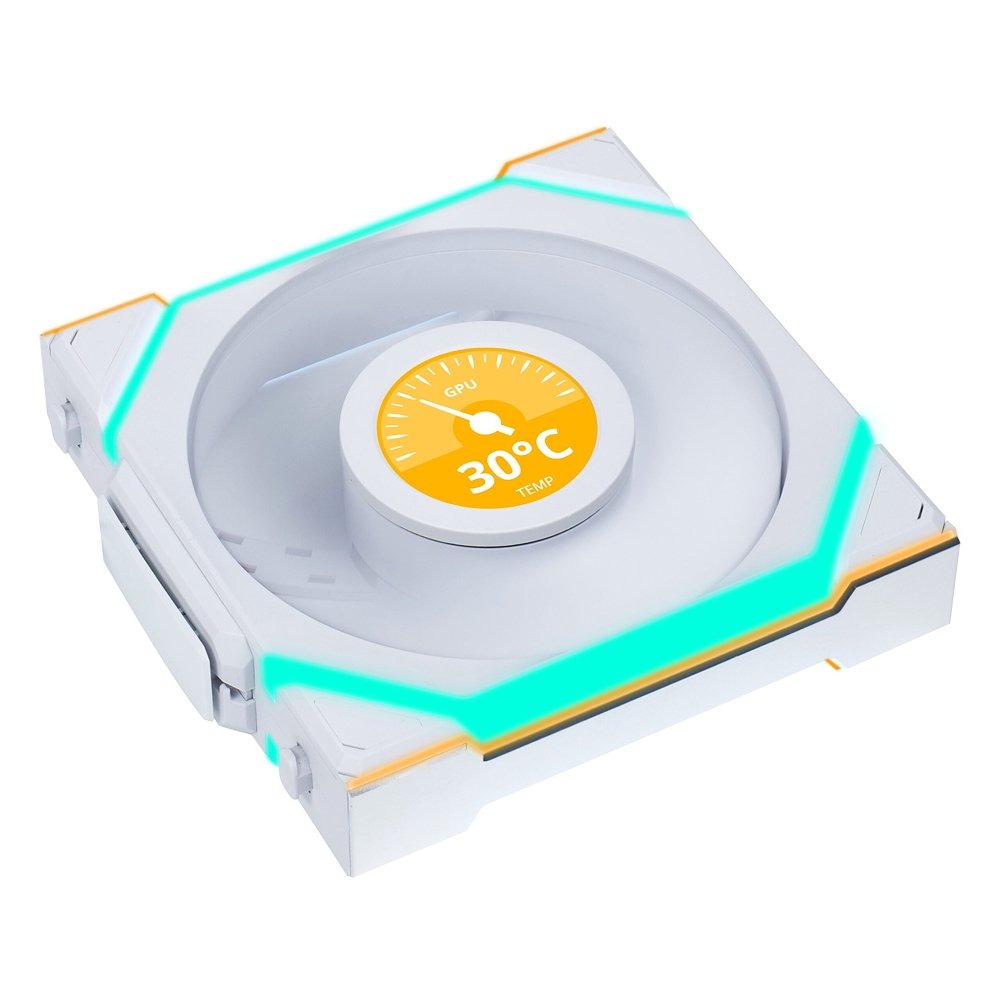 Ventoinha Lian Li UNI FAN SL LCD, 120mm, ARGB, Reverse Blade, Branco - 12RSLLCD1W1W