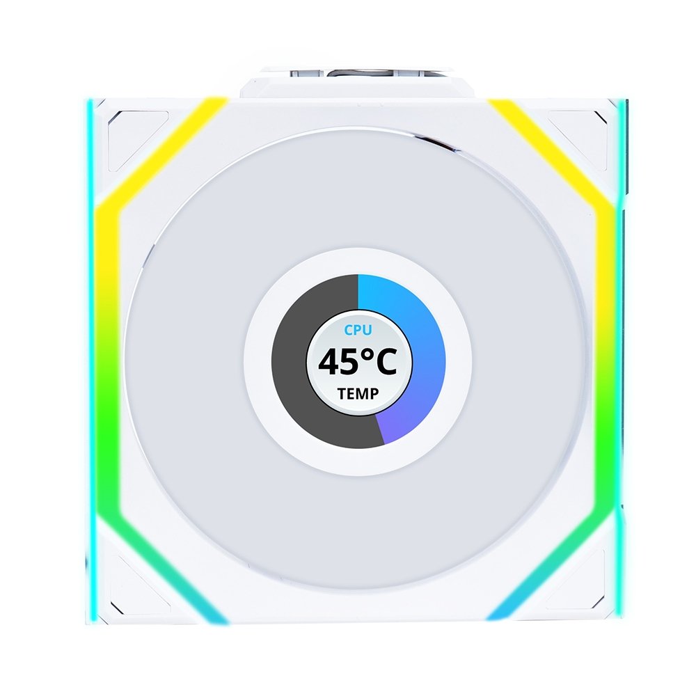 Ventoinha Lian Li UNI FAN SL LCD, 120mm, ARGB, Reverse Blade, Branco - 12RSLLCD1W1W
